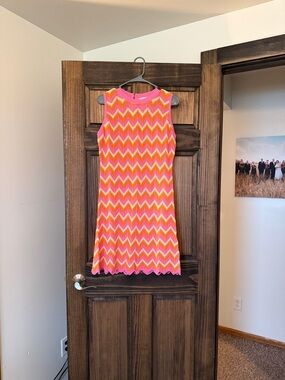 Pink Lily Midi Dress in Pink and Orange Chevron
